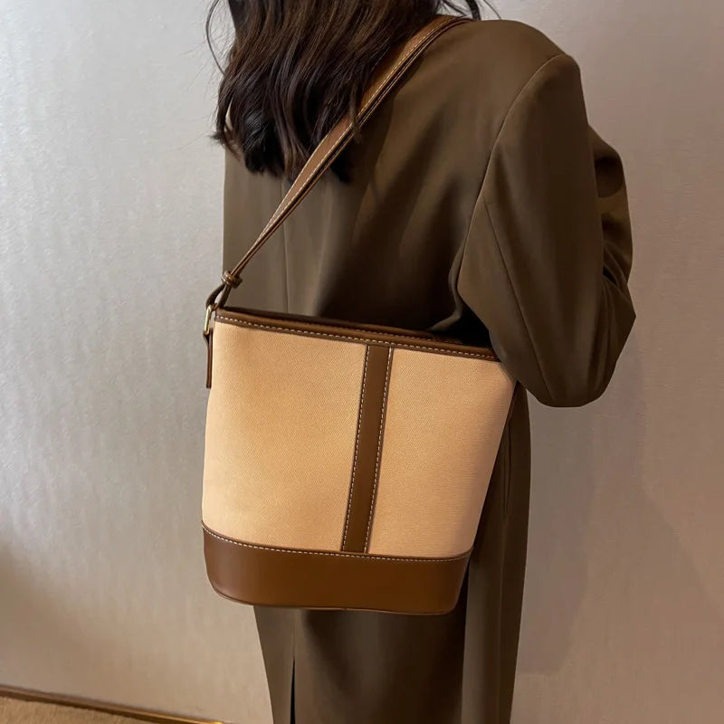 Contrast Bucket Bag Woman Handbag Purse Female Shoulder Bag Big Capacity