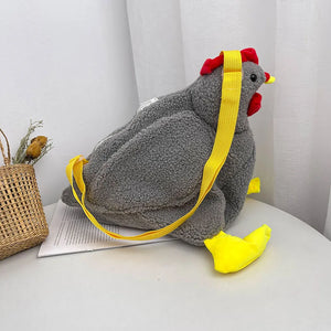 Hen Shape Faux Fur Crossbody Bag Soft Plush Messenger Purse