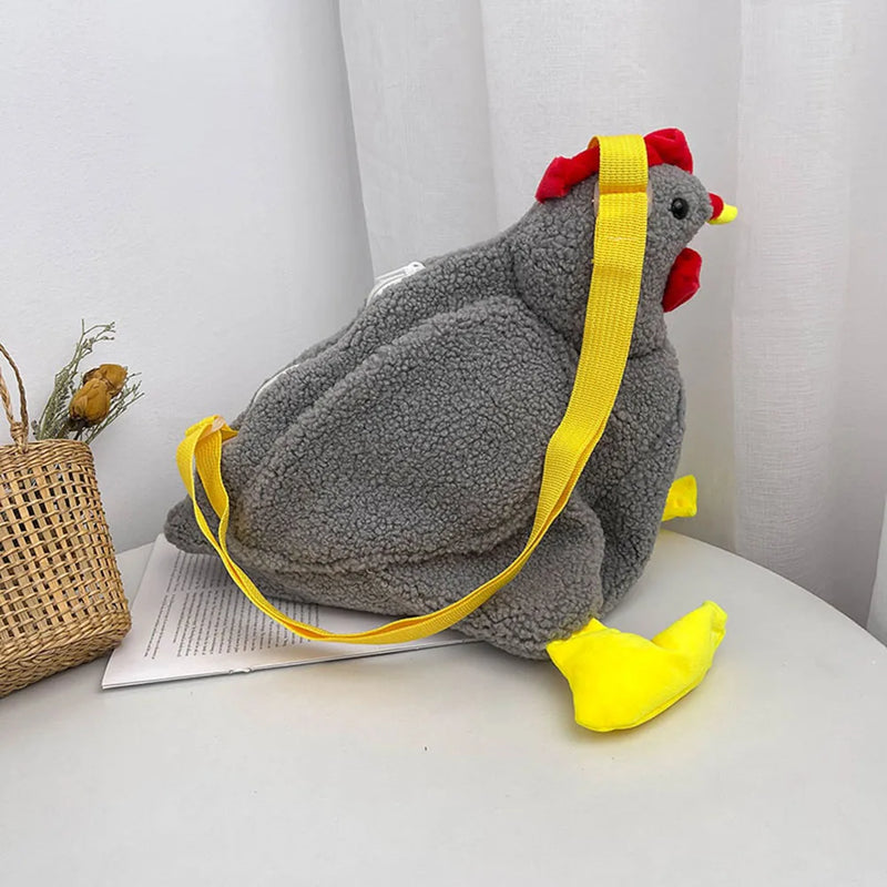 Hen Shape Faux Fur Crossbody Bag Soft Plush Messenger Purse