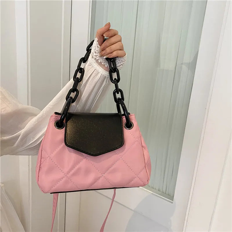 Oxford Bucket Bag Women Chains Crossbody Bag Shoulder Handbag Purse