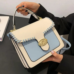 Contrast Square Tote Bag PU Leather Women's Shoulder Messenger Bag