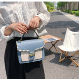Contrast Square Tote Bag PU Leather Women's Shoulder Messenger Bag