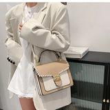 Contrast Square Tote Bag PU Leather Women's Shoulder Messenger Bag