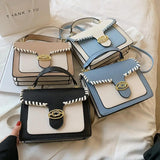 Contrast Square Tote Bag PU Leather Women's Shoulder Messenger Bag