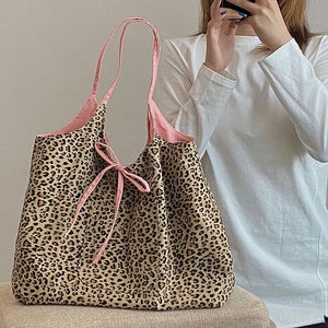 Leopard Pattern Canvas Tote Handbag for Women