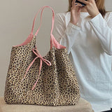 Leopard Pattern Canvas Tote Handbag for Women