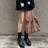 Leopard Pattern Canvas Tote Handbag for Women