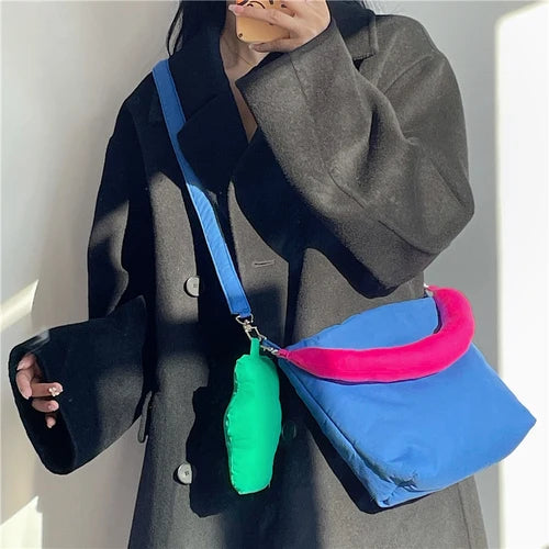 Women's Small Messenger Bag Purse Handbags Winter Soft Cotton Filled