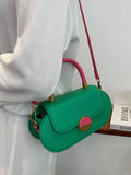 Contrast Flap Women's Bag Top Handle Crossbody Pu Leather Handbag