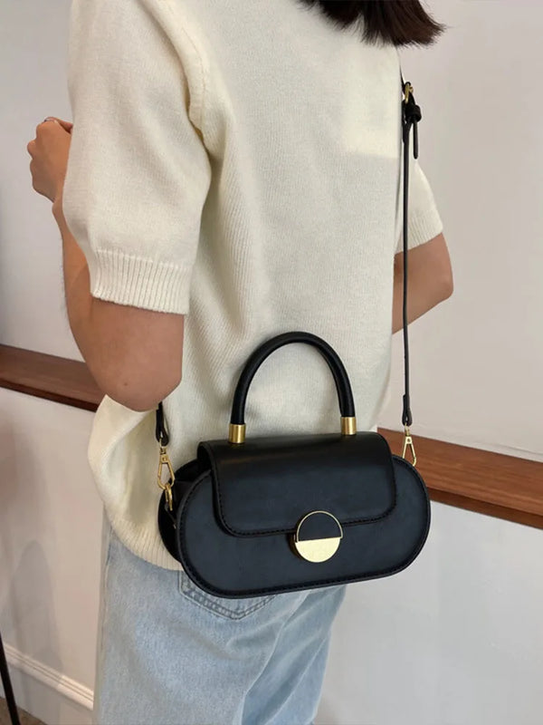 Contrast Flap Women's Bag Top Handle Crossbody Pu Leather Handbag