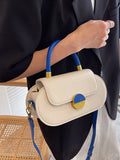 Contrast Flap Women's Bag Top Handle Crossbody Pu Leather Handbag