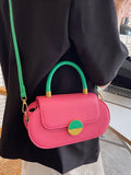 Contrast Flap Women's Bag Top Handle Crossbody Pu Leather Handbag