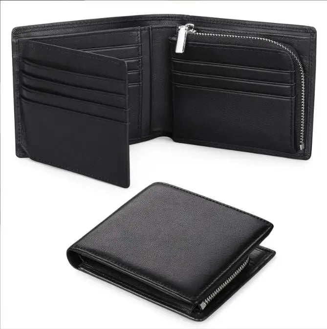Men's Leather Purse Cowhide Change Clip High-Capacity