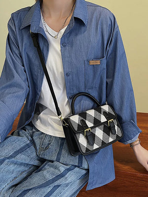 Plaid Flap Shoulder Crossbody Bag for Women Pu Leather Handbag