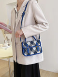 Plaid Flap Shoulder Crossbody Bag for Women Pu Leather Handbag