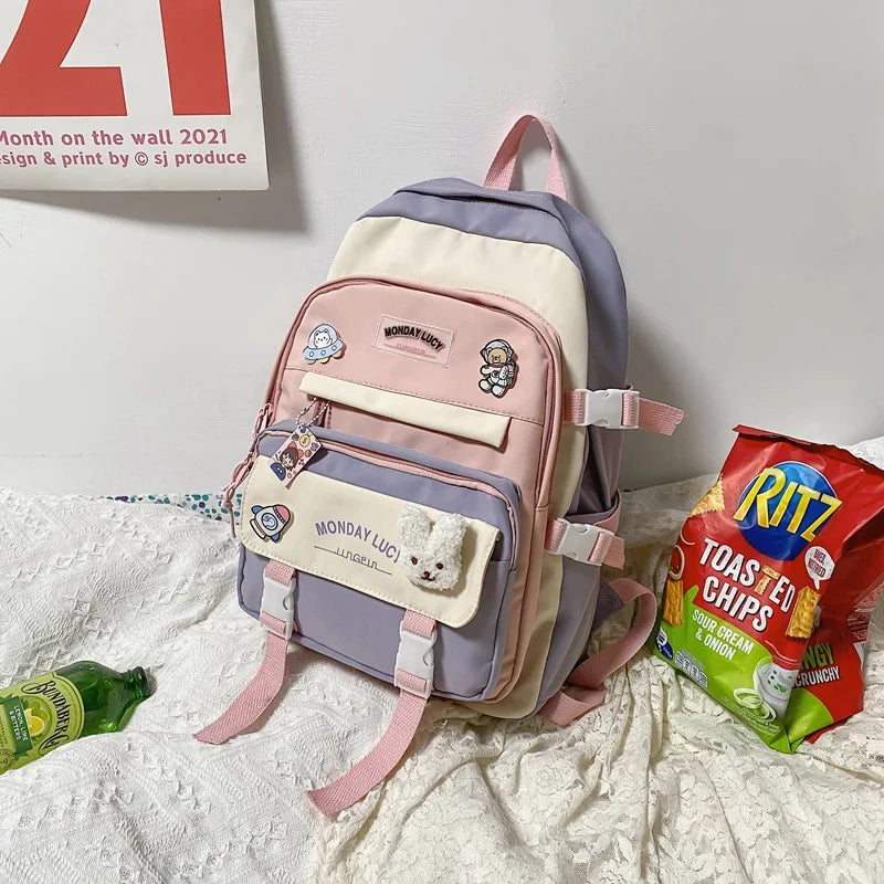 Contrast School Bag For Girls Mori Department Joker Backpack