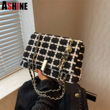 Women's Woolen Knitted Handbag Small Tweed Chain Shoulder Messenger Bag
