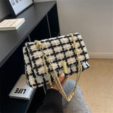 Women's Woolen Knitted Handbag Tweed Chain Shoulder Bag