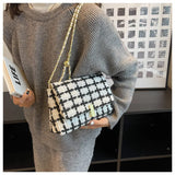 Women's Woolen Knitted Handbag Tweed Chain Shoulder Bag
