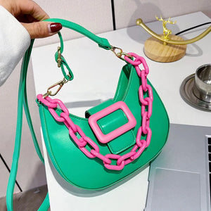 Contrast Chain Women's Handbag Shoulder Bag PU Leather Crossbody Messenger Bag
