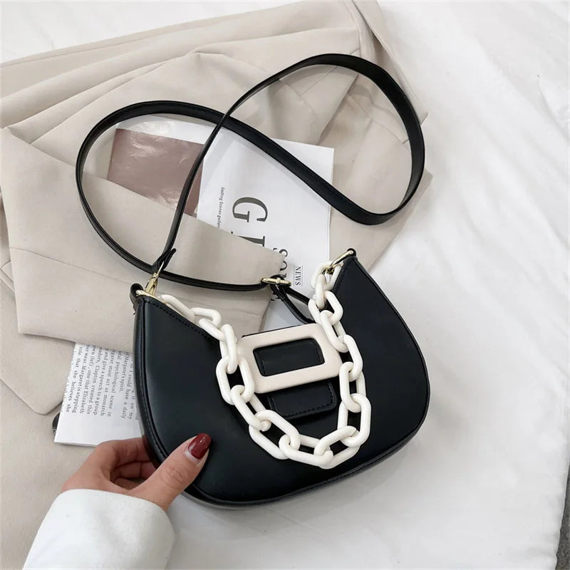 Contrast Chain Women's Handbag Shoulder Bag PU Leather Crossbody Messenger Bag