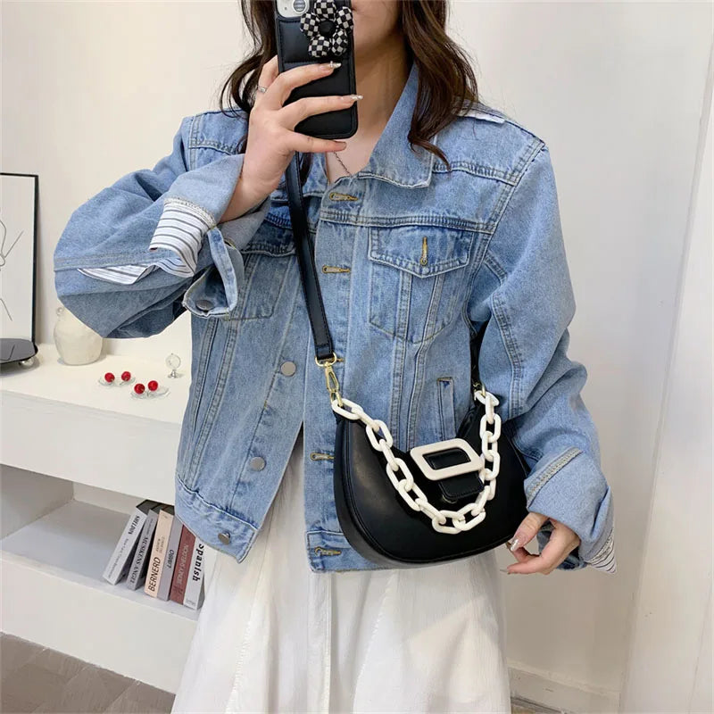 Contrast Chain Women's Handbag Shoulder Bag PU Leather Crossbody Messenger Bag