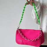 Vintage Chain Women Rose Underarm Bag Hand Woven Belt Female Shoulder Bags