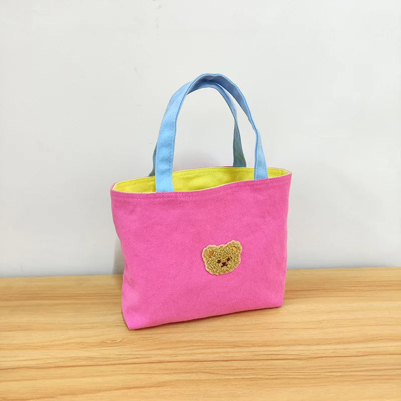 Contrasting Colors Women Canvas Shoulder Bag Bear Small Tote Handbags