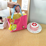 Contrasting Colors Women Canvas Shoulder Bag Bear Small Tote Handbags