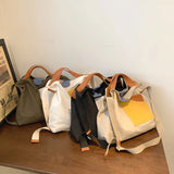 Canvas Bucket Bag One-Shoulder Messenger Bag Women's Large Capacity Tote