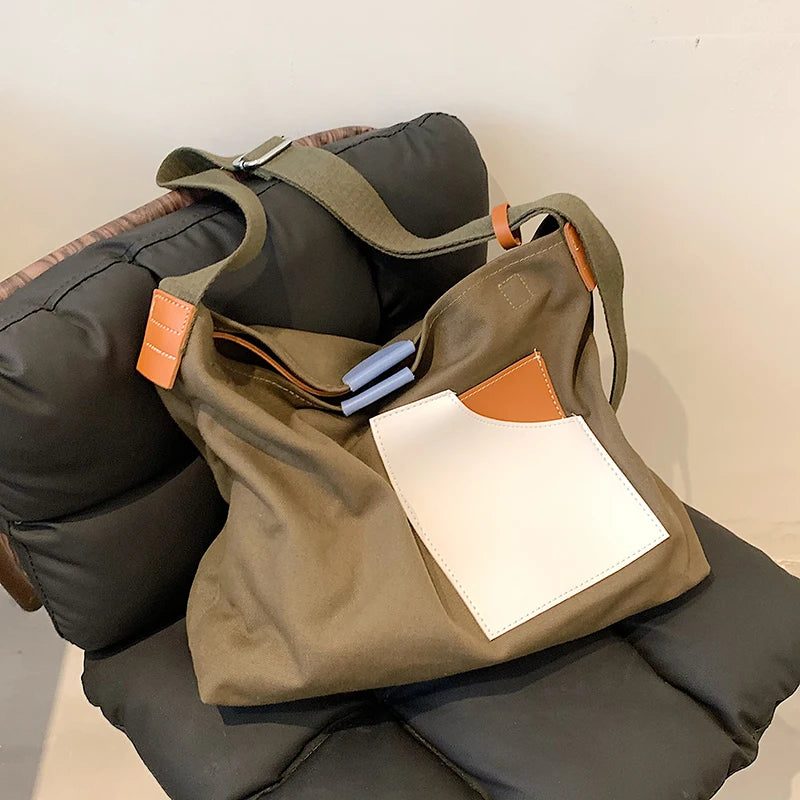 Canvas Bucket Bag One-Shoulder Messenger Bag Women's Large Capacity Tote