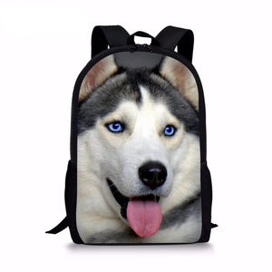 3D Wolf Dog Pattern School Backpack for Kids Boys Girls