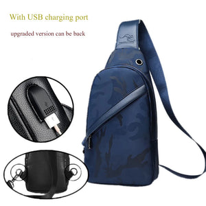 Men's Sports Chest Pack Bag USB Canvas Handbag Fashion Outdoor Shoulder Backpack