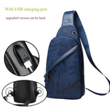 Men's Sports Chest Pack Bag USB Canvas Handbag Fashion Outdoor Shoulder Backpack