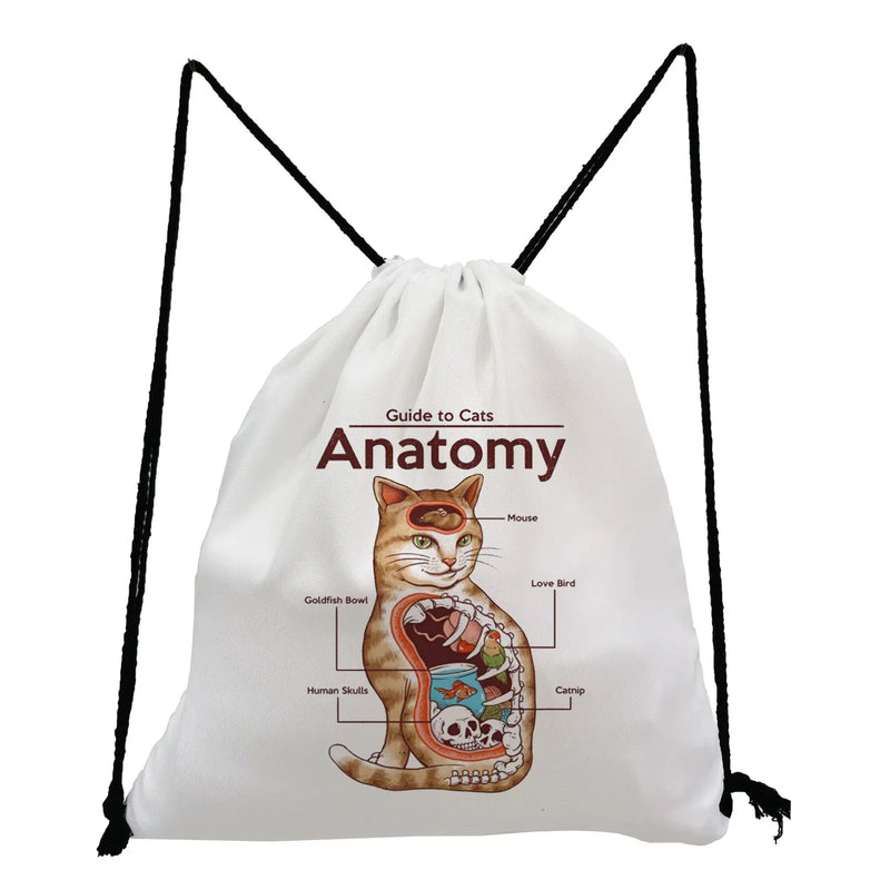 High Capacity Samurai Cat Print Drawstring Backpack