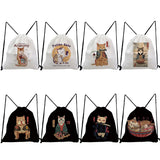 High Capacity Samurai Cat Print Drawstring Backpack