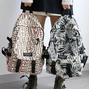 Waterproof Graffiti Women Backpack Large Capacity Nylon Schoolbag for Teenage