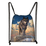 Howling Wolf Print Drawstring Bag Women Backpacks for Travelling