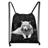 Howling Wolf Print Drawstring Bag Women Backpacks for Travelling