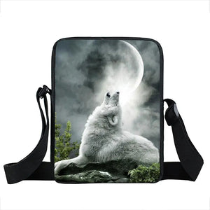 Moon and Howling Wolf Print Shoulder Bag