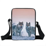 Moon and Howling Wolf Print Shoulder Bag