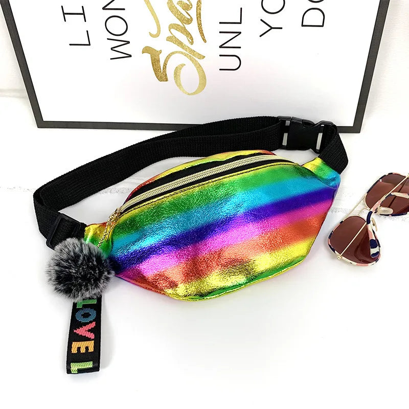 Sequins Printing Waist Bag Glitter Phone Pouch for Women Girls Men