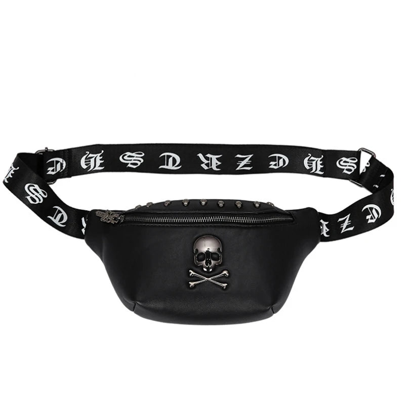 Unisex Waist Bag Pu Leather Chest Bag Skull Fanny Pack Women Waist Pack