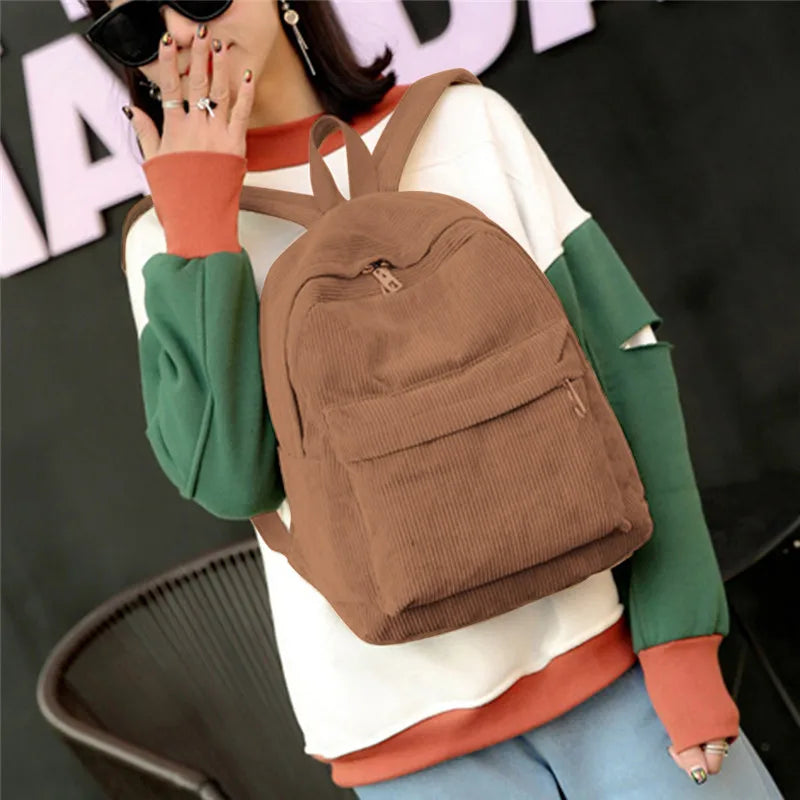 Corduroy Backpack Girl School Backpack For Women Pure Women Backpack