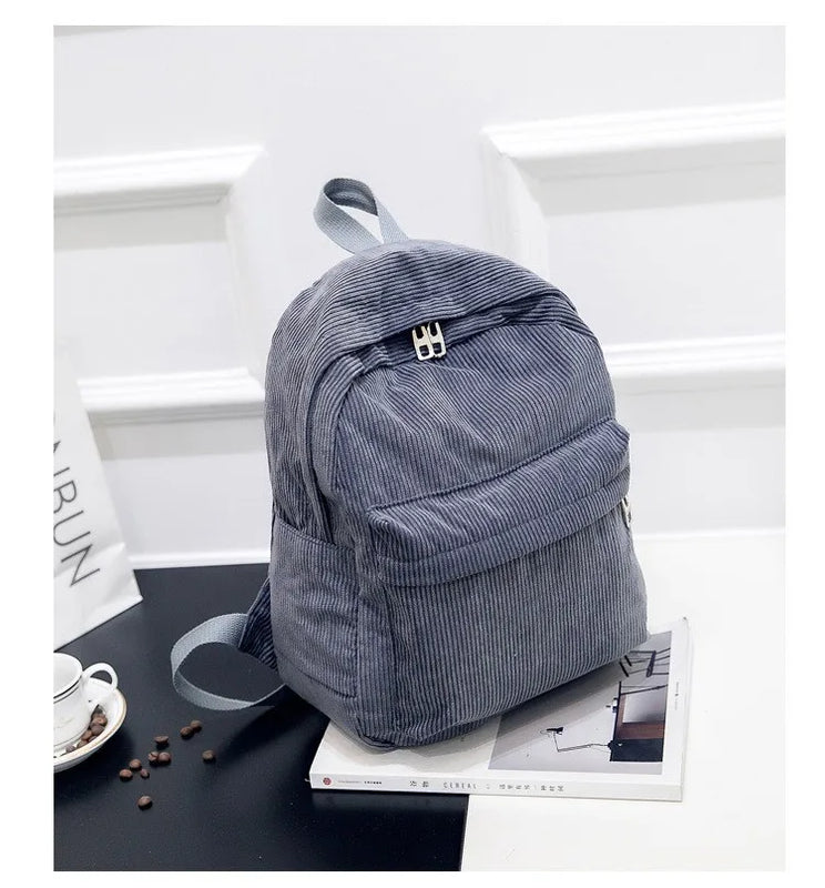 Corduroy Backpack Women Bookbags Striped Shoulder Bag