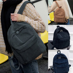 Corduroy Backpack Women Bookbags Striped Shoulder Bag