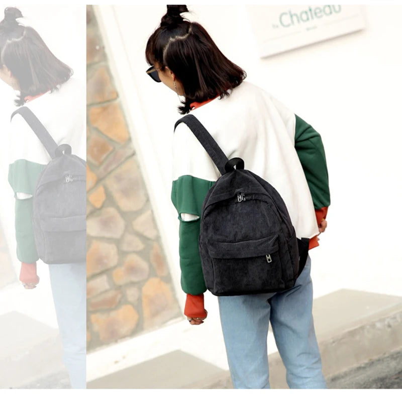 Corduroy Women's School Backpack Teenger Girl Bagpack Pack