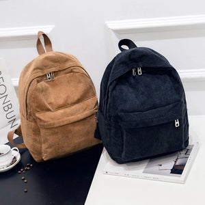 Corduroy Backpack Women School Pure Female Mochila Bagpack Pack