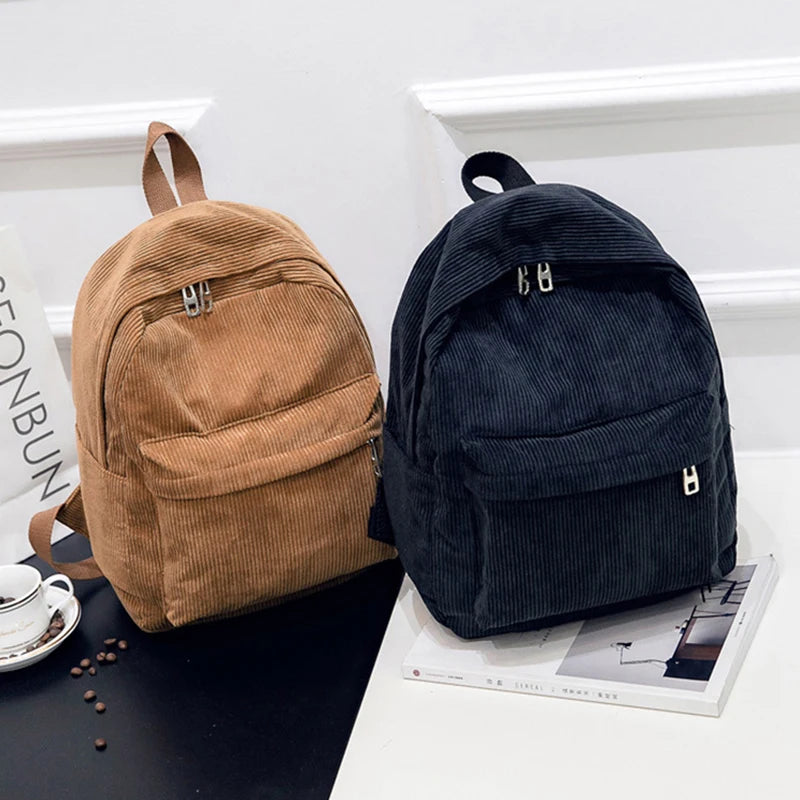 Corduroy Backpack Women School Backpack Teenger Girl School Bags