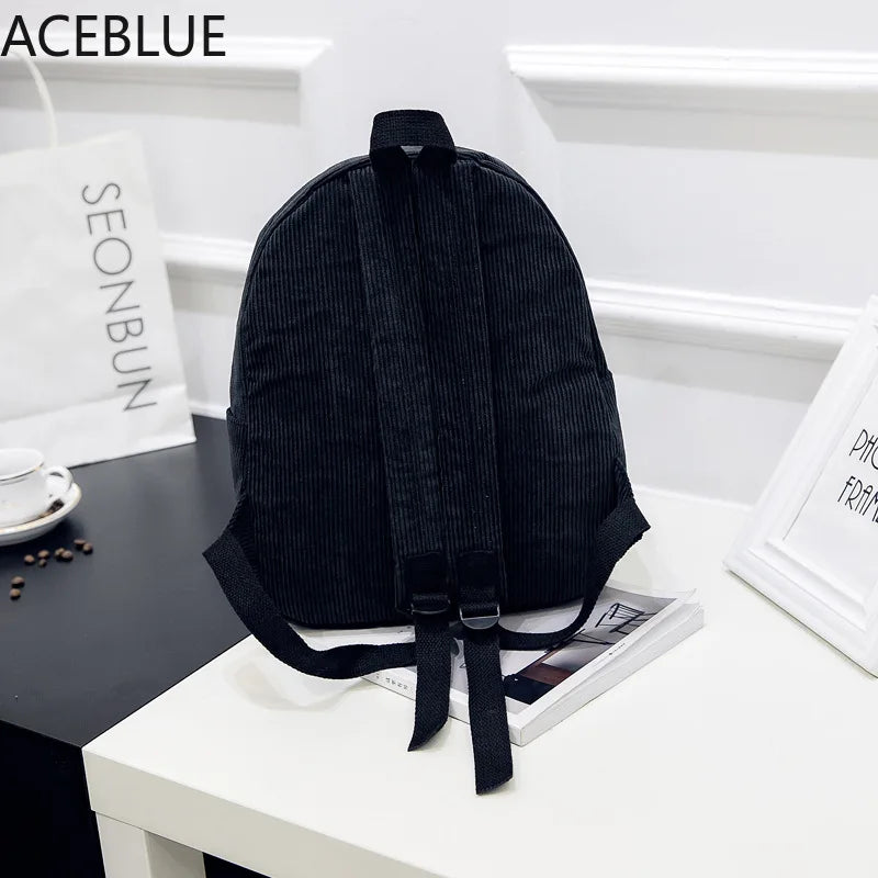 Corduroy Backpack Women School Teenager Girl Bags